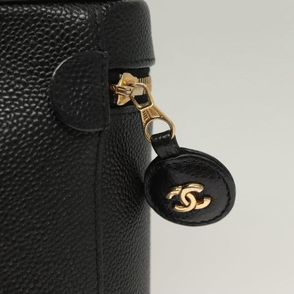 CHANEL COCO Mark Vanity Pouch Caviar Skin Black Gold CC Auth 133374
