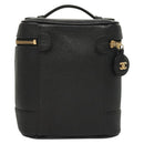 CHANEL COCO Mark Vanity Pouch Caviar Skin Black Gold CC Auth 133374-3