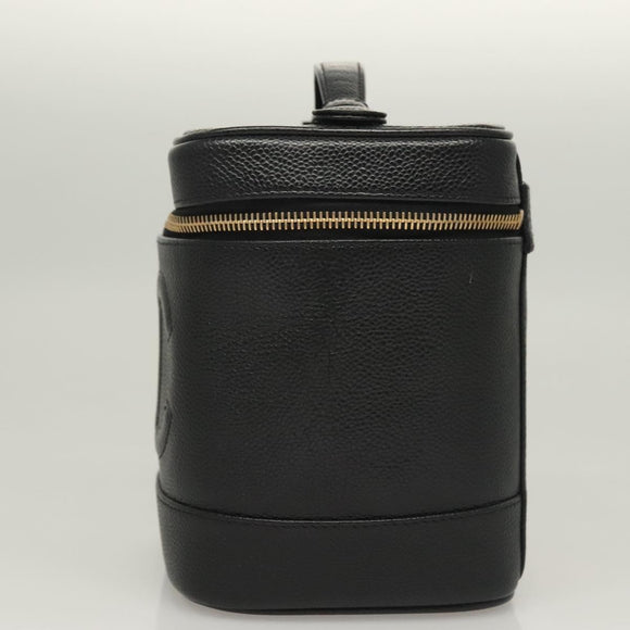 CHANEL COCO Mark Vanity Pouch Caviar Skin Black Gold CC Auth 133374