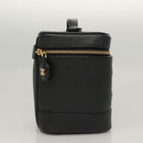 CHANEL COCO Mark Vanity Pouch Caviar Skin Black Gold CC Auth 133374-5