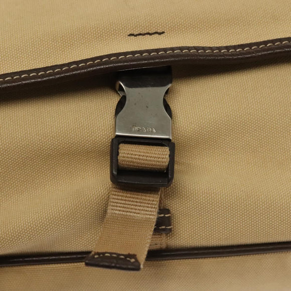 PRADA Shoulder Bag Canvas Beige Silver Auth 133380