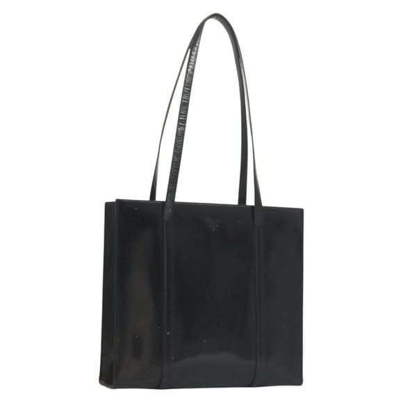 PRADA Shoulder Bag Patent leather Silver Navy Auth 133381