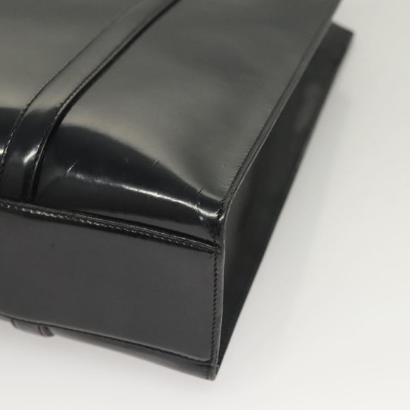 PRADA Shoulder Bag Patent leather Silver Navy Auth 133381