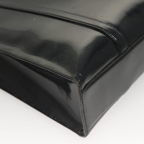 PRADA Shoulder Bag Patent leather Silver Navy Auth 133381