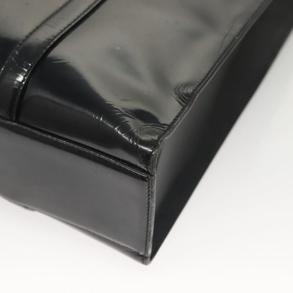 PRADA Shoulder Bag Patent leather Silver Navy Auth 133381