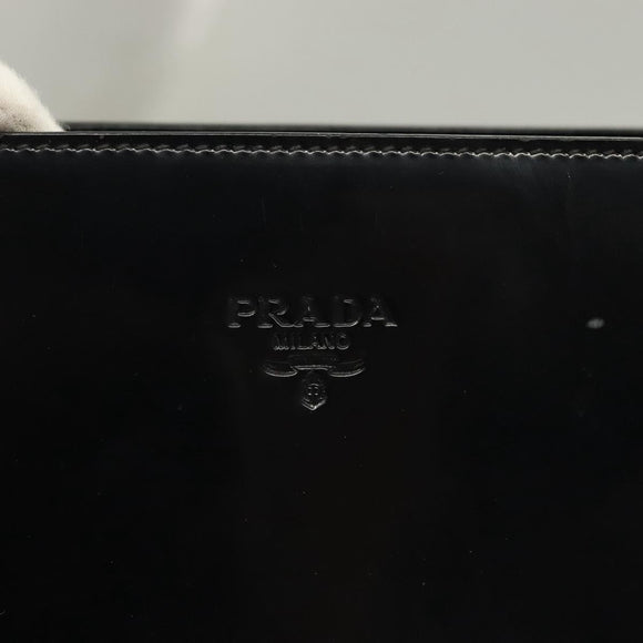 PRADA Shoulder Bag Patent leather Silver Navy Auth 133381