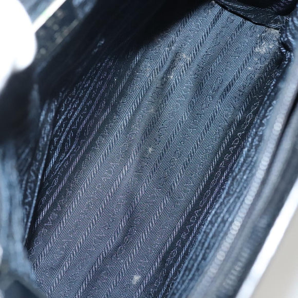 PRADA Shoulder Bag Patent leather Silver Navy Auth 133381