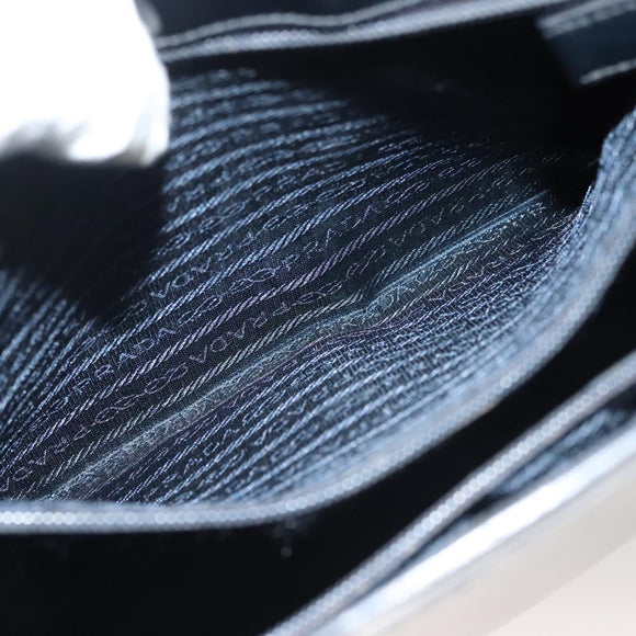 PRADA Shoulder Bag Patent leather Silver Navy Auth 133381