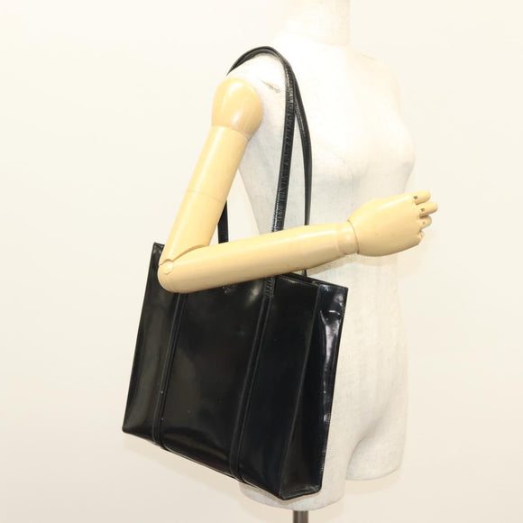 PRADA Shoulder Bag Patent leather Silver Navy Auth 133381