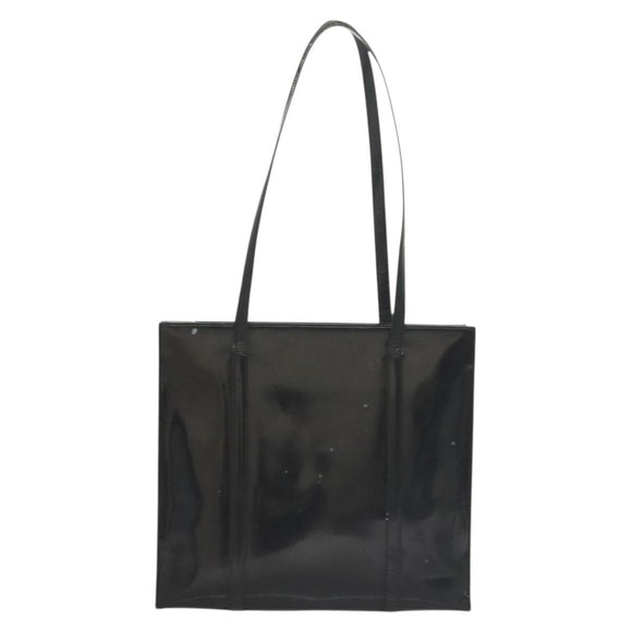 PRADA Shoulder Bag Patent leather Silver Navy Auth 133381