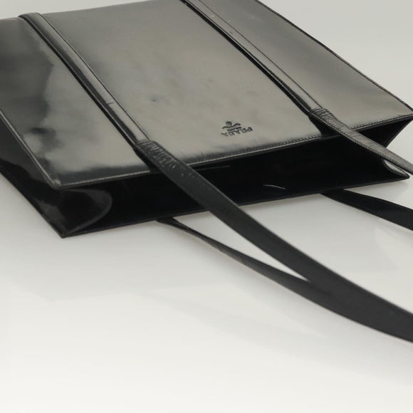 PRADA Shoulder Bag Patent leather Silver Navy Auth 133381