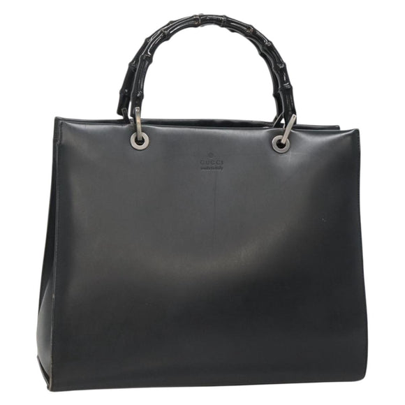 GUCCI Bamboo Hand Bag Leather Black 002 1010 3754 Auth 133382