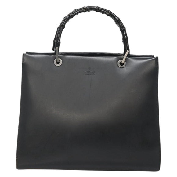 GUCCI Bamboo Hand Bag Leather Black 002 1010 3754 Auth 133382