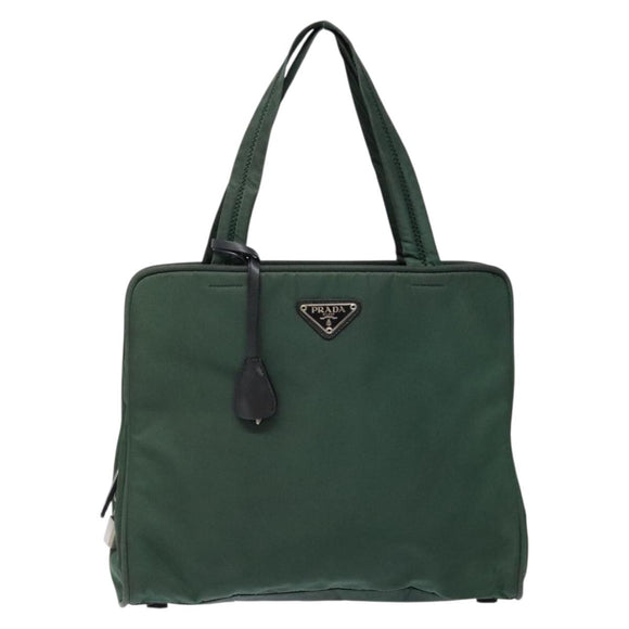PRADA Hand Bag Nylon Green Gold Auth 133384