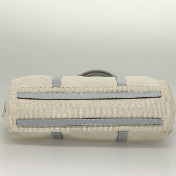 PRADA Tote Bag Canvas Beige Silver Auth 133386