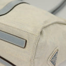 PRADA Tote Bag Canvas Beige Silver Auth 133386-16