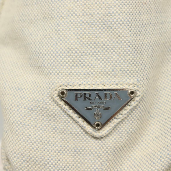 PRADA Tote Bag Canvas Beige Silver Auth 133386
