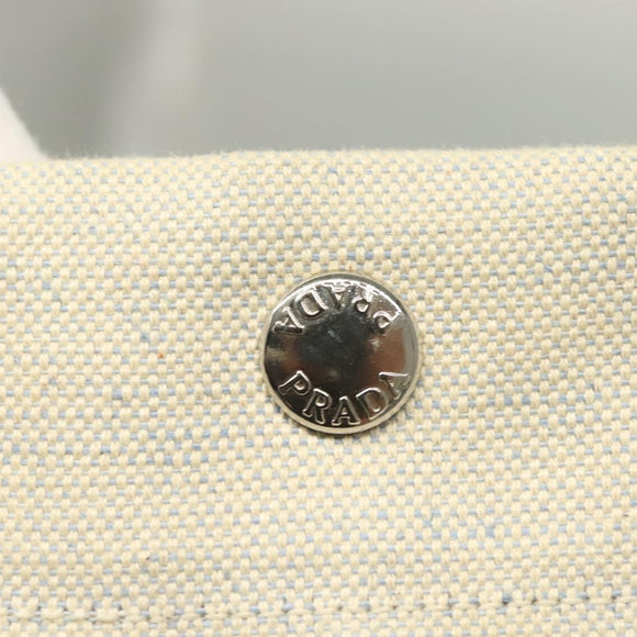 PRADA Tote Bag Canvas Beige Silver Auth 133386