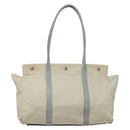 PRADA Tote Bag Canvas Beige Silver Auth 133386-13