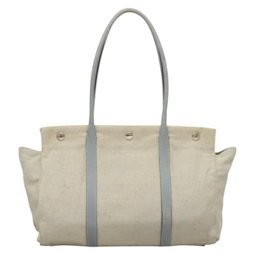 PRADA Tote Bag Canvas Beige Silver Auth 133386 - 0