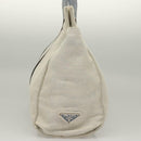 PRADA Tote Bag Canvas Beige Silver Auth 133386-4