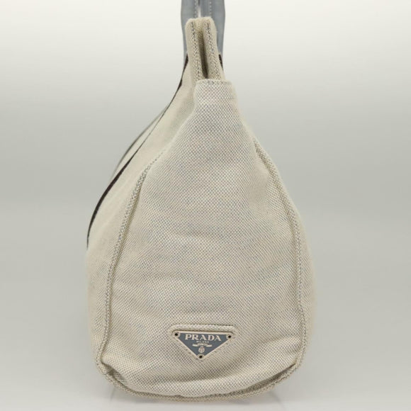 PRADA Tote Bag Canvas Beige Silver Auth 133386