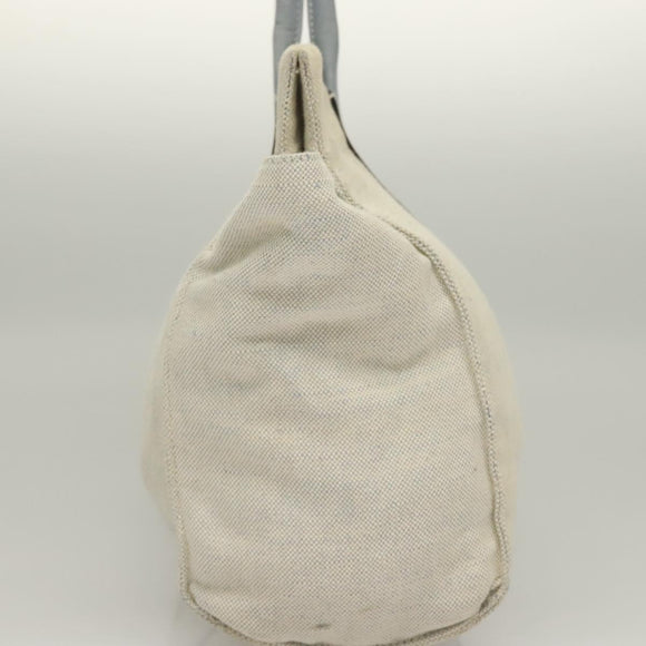 PRADA Tote Bag Canvas Beige Silver Auth 133386