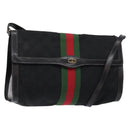 GUCCI Web Sherry Line GG Canvas Shoulder Bag Black Gold 37 04 3657 Auth 133392-1