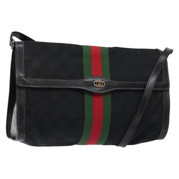 GUCCI Web Sherry Line GG Canvas Shoulder Bag Black Gold 37 04 3657 Auth 133392
