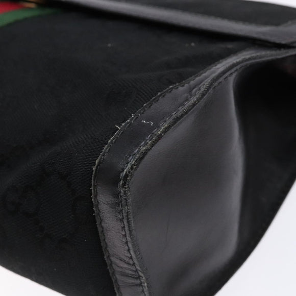 GUCCI Web Sherry Line GG Canvas Shoulder Bag Black Gold 37 04 3657 Auth 133392