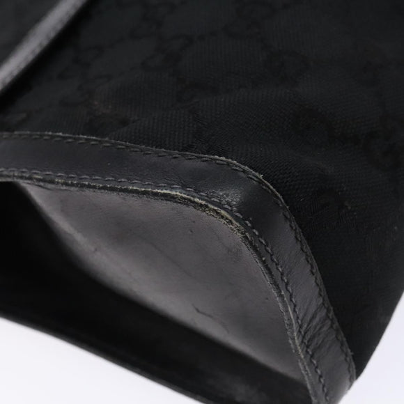 GUCCI Web Sherry Line GG Canvas Shoulder Bag Black Gold 37 04 3657 Auth 133392