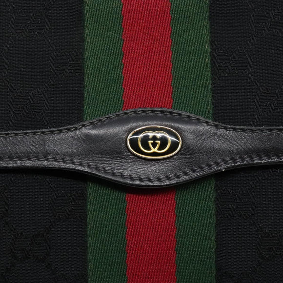 GUCCI Web Sherry Line GG Canvas Shoulder Bag Black Gold 37 04 3657 Auth 133392