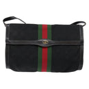 GUCCI Web Sherry Line GG Canvas Shoulder Bag Black Gold 37 04 3657 Auth 133392-13