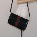 GUCCI Web Sherry Line GG Canvas Shoulder Bag Black Gold 37 04 3657 Auth 133392-21