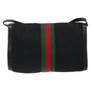 GUCCI Web Sherry Line GG Canvas Shoulder Bag Black Gold 37 04 3657 Auth 133392-2