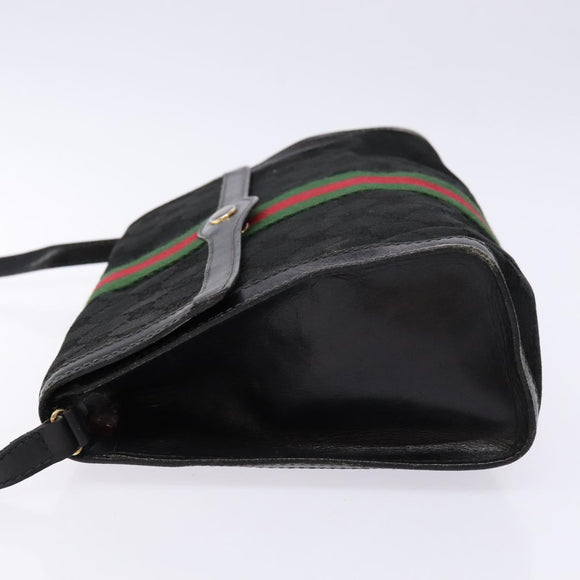 GUCCI Web Sherry Line GG Canvas Shoulder Bag Black Gold 37 04 3657 Auth 133392