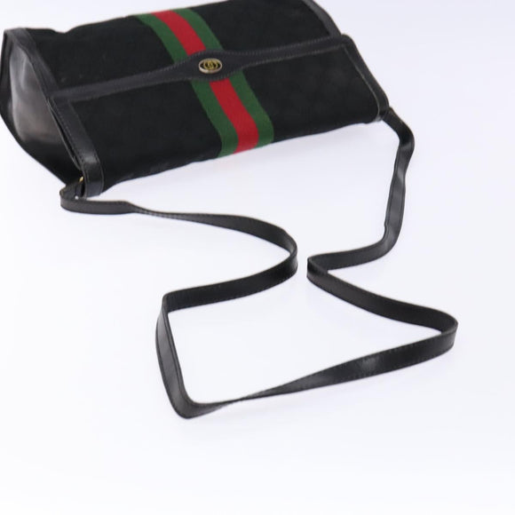 GUCCI Web Sherry Line GG Canvas Shoulder Bag Black Gold 37 04 3657 Auth 133392