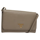 PRADA Shoulder Wallet Bag Safiano leather Beige Gold Auth 133393-1