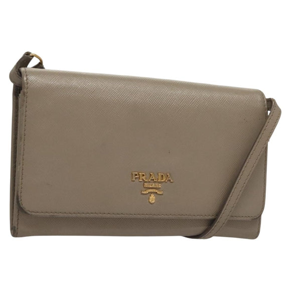 PRADA Shoulder Wallet Bag Safiano leather Beige Gold Auth 133393