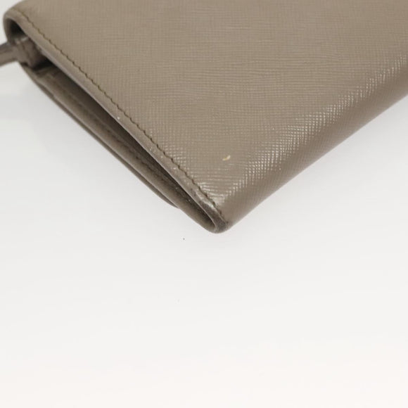 PRADA Shoulder Wallet Bag Safiano leather Beige Gold Auth 133393