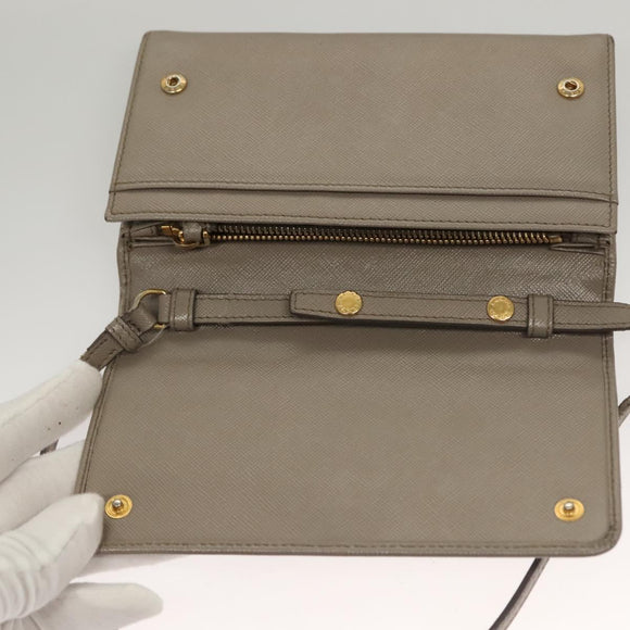 PRADA Shoulder Wallet Bag Safiano leather Beige Gold Auth 133393