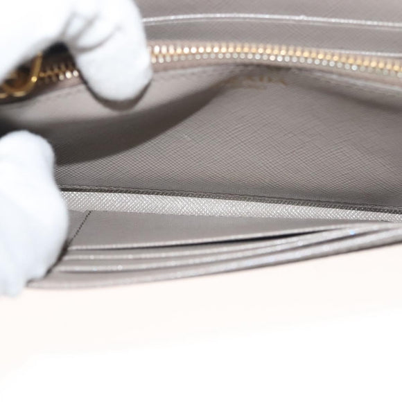 PRADA Shoulder Wallet Bag Safiano leather Beige Gold Auth 133393