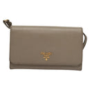 PRADA Shoulder Wallet Bag Safiano leather Beige Gold Auth 133393-13