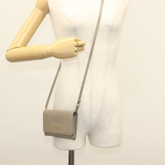 PRADA Shoulder Wallet Bag Safiano leather Beige Gold Auth 133393