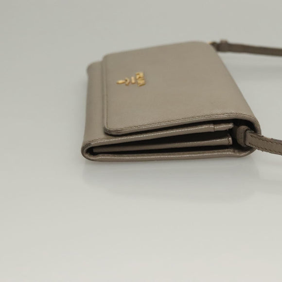 PRADA Shoulder Wallet Bag Safiano leather Beige Gold Auth 133393