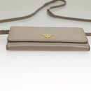 PRADA Shoulder Wallet Bag Safiano leather Beige Gold Auth 133393-5