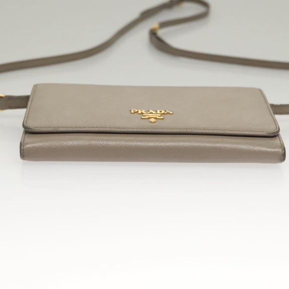PRADA Shoulder Wallet Bag Safiano leather Beige Gold Auth 133393