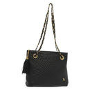 BALLY Quilted Chain Shoulder Bag Leather Black Gold Auth 133395-1