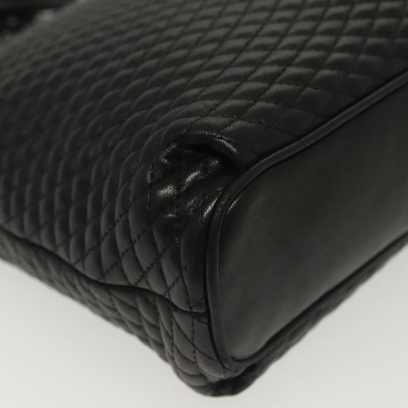 BALLY Quilted Chain Shoulder Bag Leather Black Gold Auth 133395