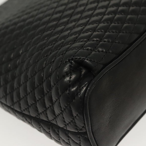 BALLY Quilted Chain Shoulder Bag Leather Black Gold Auth 133395